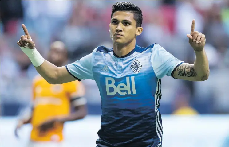  ?? — DARRYL DYCK/THE CANADIAN PRESS FILES ?? Fredy Montero was a star for the Whitecaps in 2017 while on loan from a Chinese club, scoring 15 goals and six assists in 31 MLS starts.