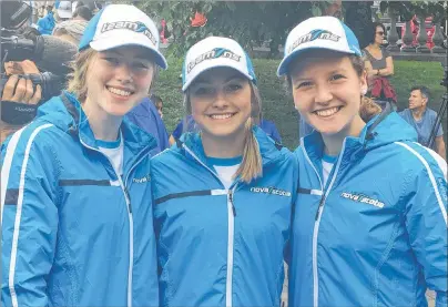  ?? SUBMITTED PHOTO/TREVOR LEBLANC ?? From left, Cape Breton soccer players Olivia MacIntyre, Becca LeBlanc and Beatrice Currie will play for Nova Scotia at the 2017 Canada Games in Winnipeg, July 28-Aug. 13.