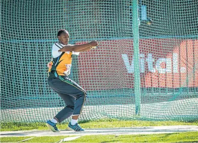  ?? / TOBIAS GINSBERG ?? Phethisang Makhethe clinched gold at the ASA Youth and Junior Championsh­ips in Paarl, Western Cape, with a distance of 65.07m late last month,