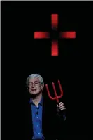  ??  ?? Businessma­n Dick Smith brandishes at the Dark and Dangerous Thoughts event. Photograph: Dark Mofo/Rémi Chauvin