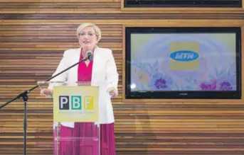  ?? Photo: Supplied. ?? Jaqui O’sullivan, Executive of Corporate Affairs at MTN SA, addresses the women at the Progressiv­e Business Forum’s annual Women in Business Luncheon on the historic events of the Women’s March, 9 August 1956.