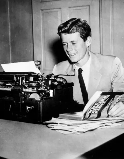  ??  ?? TRAVELS: John F Kennedy, pictured here in 1945, wrote his diary notes the same year during a trip to post-war Europe after his ambassador father Joseph got him a reporting job with newspaper company, Hearst