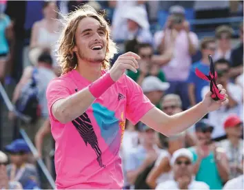  ?? USA Today Sports ?? Stefanos Tsitsipas celebrates after defeating Kevin Anderson during the semi-finals in the Rogers Cup tournament at Aviva Centre on Saturday.
