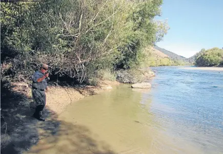  ?? Photo: ZANE MIRFIN ?? River silting on the lower Motueka River. It’s tough netting trout in the bankside murk.