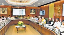  ?? ANI ?? Union home minister Amit Shah at the high-level meeting in New Delhi on Tuesday.