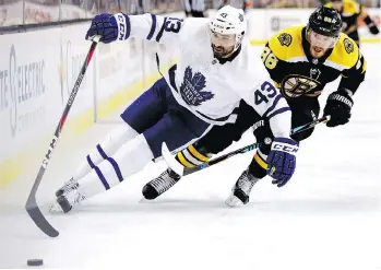  ?? MADDIE MEYER/GETTY IMAGES ?? Nazem Kadri made his presence felt in his return from suspension Saturday in Game 5, helping the Maple Leafs score a 4-3 victory in Boston and force a Game 6 back in Toronto Monday.