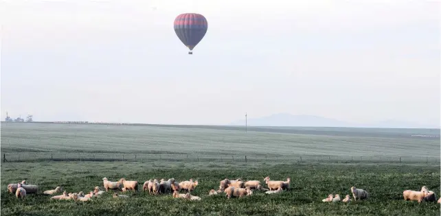  ?? PICTURES: HENK KRUGER/AFRICAN NEWS AGENCY (ANA) ?? PASTORAL SCENE: A hot air balloon floats over farmlands near Fisantekra­al.