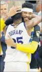  ?? Tony Dejak Associated Press ?? GOLDEN STATE’S JaVale McGee celebrates during the NBA Finals.