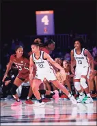  ?? Battle 4 Atlantis ?? UConn’s Evina Westbrook against South Carolina on Monday in the Battle 4 Atlantis tournament in the Bahamas.