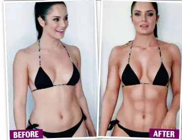  ??  ?? Who needs the gym? Chloe Morello displays l th the b benefits fit of fb body d contouring t i