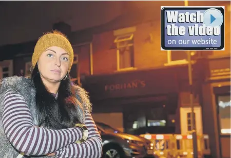  ??  ?? Sarah Schonewald had to flee her flat above Forhan’s takeaway after the suspected arson attack.
