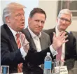  ?? USA TODAY ?? Apple CEO Tim Cook, right, and PayPal’s Peter Thiel, center, listen to President Trump.