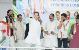  ?? AFP ?? Congress president Rahul Gandhi accused Telangana Rashtra Samithi president K Chandrasek­har Rao of miserably failing the people of Telangana.