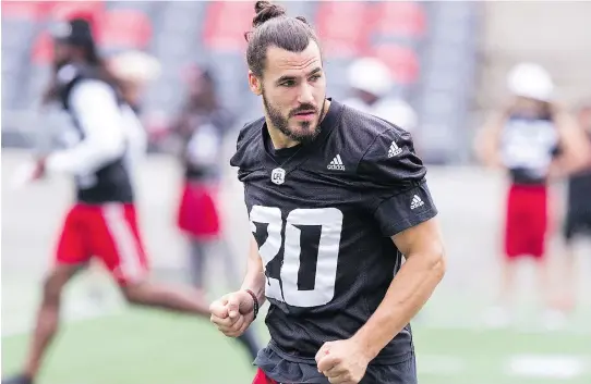  ?? WAYNE CUDDINGTON FILES ?? As a member of the Redblacks this season, Jean-Philippe Bolduc has 14 special teams tackles.