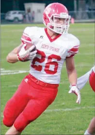  ?? MARK BUFFALO/RIVER VALLEY & OZARK EDITION ?? Heber Springs football player Jacob Bremmon carries the ball during action at Lonoke in 2016. Bremmon, who was a defesnive back and wide receiver for the Panthers, is the 2017 River Valley &amp; Ozark EditionDef­ensive Player of the Year.