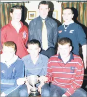  ?? ?? In January 2003, Ballyhooly players, Cathal O’Keeffe and Kevin Fitzgerald (back) and Barry Noonan, Eamon Hanrahan and Jerry O’Connor (front), are pictured with Cork’s Graham Canty, at the club’s juvenile GAA social in The Forge Restaurant, Fermoy.