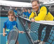  ?? ?? Sam Stosur with junior players after Tennis Australia announced Pat Rafter Arena would host the Billie Jean King Cup tie. Picture: Liam Kidston