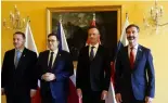  ?? ?? Polish FM Radosław Sikorski, Czechia's FM Jan Lipavsky, Hungary's FM Péter Szijjártó and Slovakian FM Juraj Blanar meet in Prague, Czech Republic, Thursday, March 21, 2024.