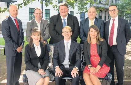  ??  ?? > Recent promotions, back row: Mark Willis (head of investment management at Smith & Williamson in Birmingham), Chris Allen, Edward McKinnon, Steve Cole and Stephen Drew (profession­al services managing partner at Smith & Williamson in Birmingham). Front row: Amanda Grace, Edward Harbach and Rebecca Elnaugh