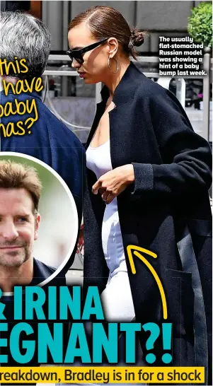  ??  ?? The usually flat-stomached Russian model was showing a hint of a baby bump last week.