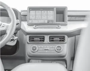  ?? FORD ?? On the interior of the 2022 Ford Maverick, there is a standard 8-inch center touchscree­n.