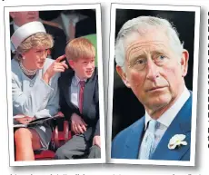  ??  ?? OPENMINDED: Harry, above right, alongside his fellow moderngene­ration royals William and Kate. Far left, with his late mother Diana in 1995 and, left, his father Charles