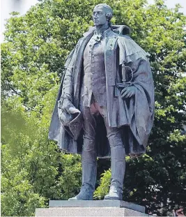  ?? ANDREW VAUGHAN / THE CANADIAN PRESS ?? The Assembly of Nova Scotia Mi’kmaq Chiefs has withdrawn from discussion­s about removing this statue of Edward Cornwallis from its place in a Halifax park.