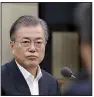  ?? AP ?? South Korean President Moon Jae-in listens to a report on the broken security agreement with Japan at his offices Thursday in Seoul.