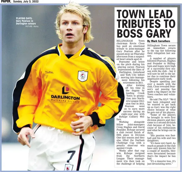  ?? PICTURE: Alamy ?? PLAYING DAYS: Gary Pearson in Darlington colours