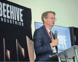  ?? HANNAH MATTIX/NEWS SENTINEL ?? U.S. Rep. Tim Burchett speaks ahead of the ribbon-cutting ceremony for Beehive Industries’ new 60,000-square-foot facility in Knoxville on May 3.