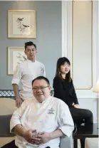  ??  ?? This month's recipes come courtesy of Interconti­nental Singapore's executive pastry chef Ben Goh (back) and executive chef Eric Neo (front).