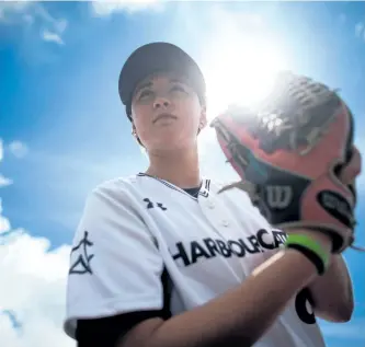  ?? DARRYL DYCK/THE CANADIAN PRESS ?? Claire Eccles, 19, poses for a photograph at the University of British Columbia in Vancouver, B.C., on Friday May 12, . The Victoria HarbourCat­s announced Tuesday that Eccles will join the club for the 2017 West Coast League season. She will be the...