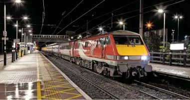  ?? STEVE DONALD. ?? Virgin Trains East Coast 91131 stands at Newark Northgate with a King’s Cross-Newcastle service on October 24 2017. VTEC was one of the operators on the East Coast route to score highly in a Transport Focus survey.