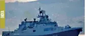  ??  ?? The Russian Navy’s frigate Admiral Grigorovic­h sails in the Bosphorus on its way to the Mediterran­ean Sea (Ht/reuters)