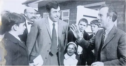  ??  ?? Pictured right is Jim MacDiarmid with England football legend and World Cup winner, Gordon Banks.