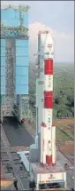  ?? HT PHOTO ?? The PSLV ready for lift-off at the Satish Dhawan Space Centre in Sriharikot­a.