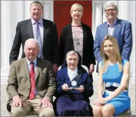  ??  ?? The Cork Person of the Month, Sr Philomena O’Sullivan, receiving her award. Also pictured (back L-R): Pat Lomasney, Southern; Tina Quinn, AM O’Sullivan PR and awards organiser Manus O’Callaghan. Front: Dan O’Sullivan and Niamh Lehane, Lexus Cork....