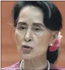  ??  ?? AUNG SAN SUU KYI: Strongly denied wrongdoing by government forces at the initial hearing.