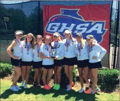  ?? CONTRIBUTE­D PHOTO ?? The Calhoun girls tennis team poses for a picture with their Class AAA State runner-up trophy on Saturday in Jonesboro.