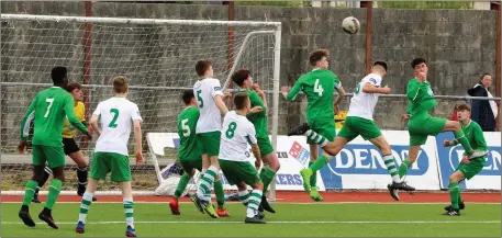  ?? Photo by Eye Focus Ltd ?? Kerry defenders clear their line as Cabinteely try to break them down during their encounter in Mounthawk Park in the SSE Airtricty U-17 league game.