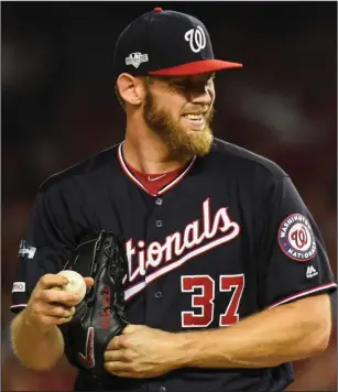  ??  ?? Washington’s Stephen Strasburg is one starting pitcher to keep an eye on as the 2019 World Series begins tomorrow night in Houston.