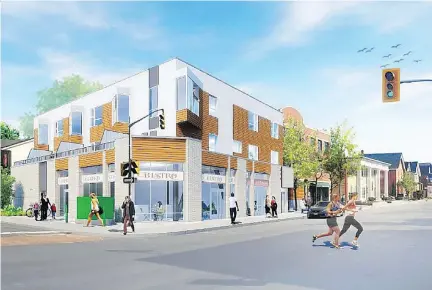  ?? DEVELOPMEN­T APPLICATIO­N ?? The concept for a new mixed-use building at 601 Somerset St. W., where a fire destroyed the previous building in 2015.