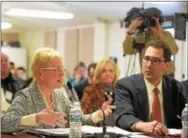  ??  ?? Nancy Thaler, deputy secretary, Office of Developmen­tal Programs for the state Department of Human Services, speaks at a Pennsylvan­ia Senate Democratic Policy Committee hearing Thursday. At right is Richard Edley, president/CEO, Rehabilita­tion &...