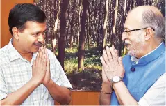  ?? PHOTO: PTI ?? Delhi CM Arvind Kejriwal with LG Anil Baijal ( File photo)