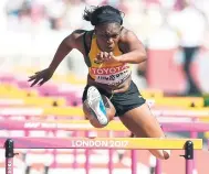 ?? RICARDO MAKYN/MULTIMEDIA PHOTO EDITOR ?? Yanique Thompson flying over a barrier in the women’s 100m hurdles heats.