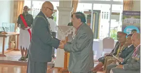  ??  ?? Pramanand Paul Jaduram receiving his 50th Anniversar­y Independen­ce Commemorat­ive Medal from President Major-General (Ret’d) Jioji Konrote on November 25, 2020.