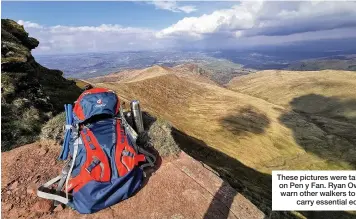  ??  ?? These pictures were taken just three hours apart on Pen y Fan. Ryan Owen shared the photos to warn other walkers to always be prepared and carry essential equipment with them.