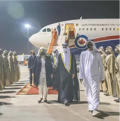  ?? MCPL ANIS ASSARI / RIDEAU HALL ?? Their Excellenci­es the Right Honourable Mary Simon, Governor General and Commander-in-Chief of Canada, and
Mr. Whit Fraser, C.C. arrive in Dubai this past March. The total costs of the trip are finally being laid bare.