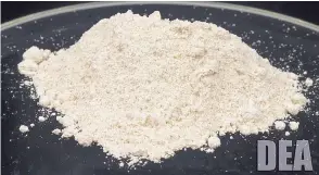  ?? COURTESY OF DEA ?? Lab tests show Mexican powder heroin is extremely pure, especially on the East Coast, more than the typical 40 percent to 50 percent dilution in that market, the DEA reports.