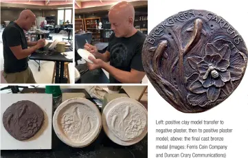  ??  ?? Final minted silver coin design
Left: positive clay model transfer to negative plaster, then to positive plaster model; above: the final cast bronze medal (images: Ferris Coin Company and Duncan Crary Communicat­ions)